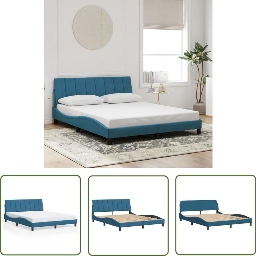 VidaXL Fluweel Bed Comfortabel Bed Frame Bedframe zonder matras Hanko fluweel blauw 160x200 cm Blauwdruk Bed King Size Bed Tweepersoons Bed