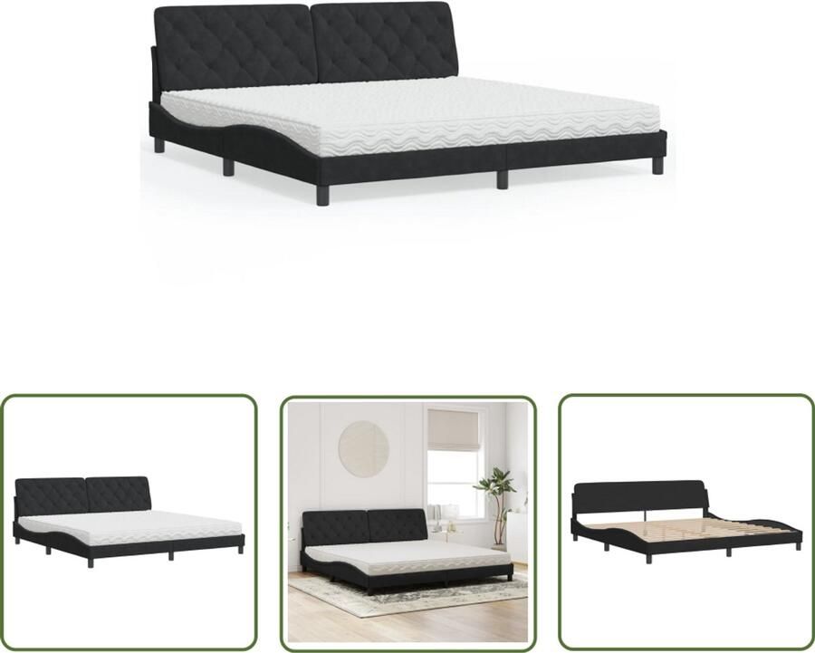 VidaXL Fluweel Bed Comfortabel Bed met matras fluweel zwart 200x200 cm Groot Bed Tweepersoonsbed Zwart Bed