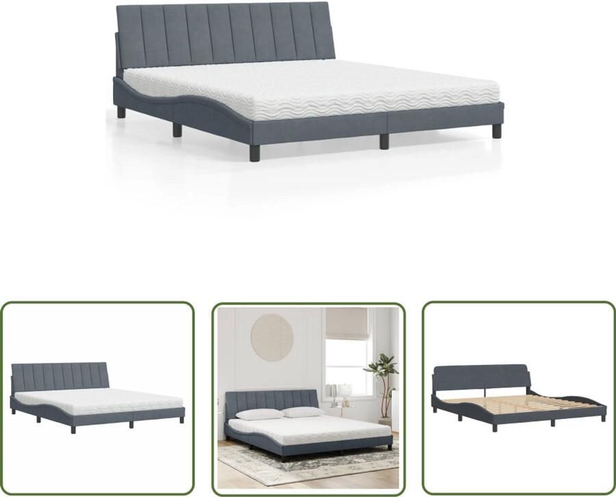 VidaXL Bed met matras Hanko fluweel donkergrijs 180x200 cm Bed Frame Fluweel Bed Donkere Kleuren Bed Boxspring Bed Tweepersoons Bed