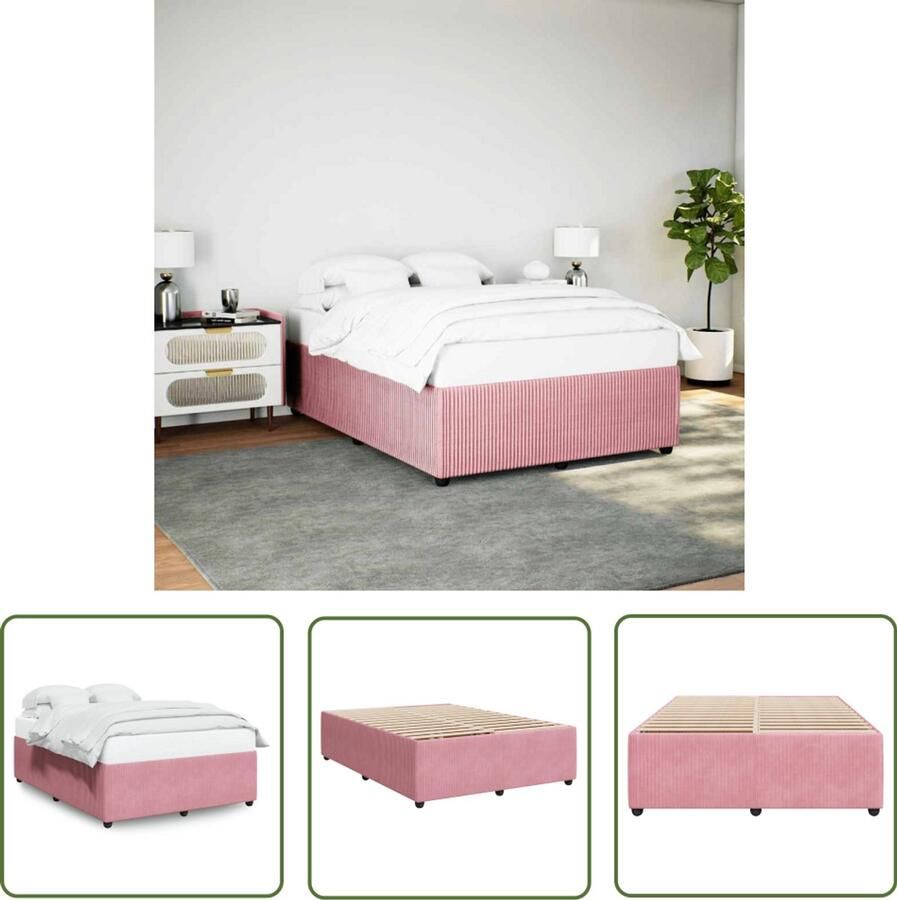 VidaXL Bedframe fluweel roze 140x190 cm Bed Frame Fluweel Bed Roze Bed Tweepersoons Bed Slaapcomfort