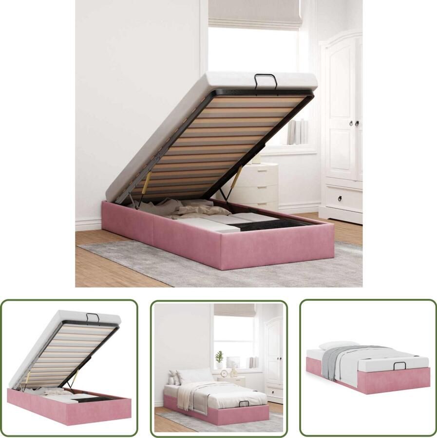 VidaXL Fluweel Bed Frame Bedframe zonder matras 100x200 cm fluweel roze Bed Hoofdbord Opslagruimte Bed