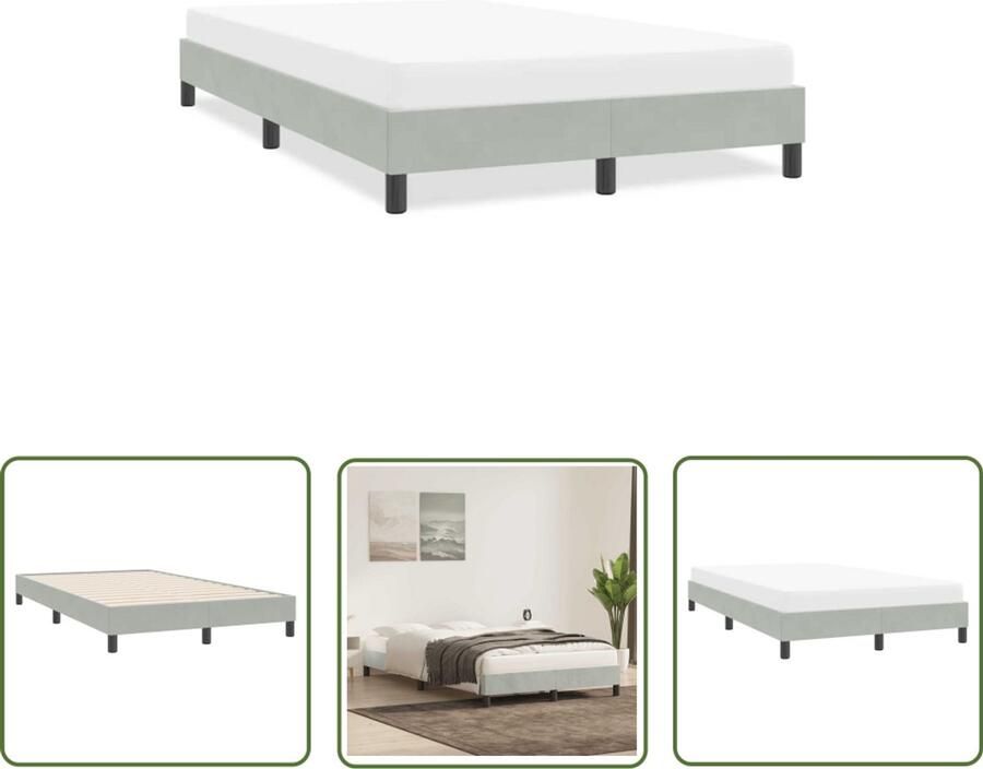VidaXL Fluweel Bed Frame Bedframe zonder matras 120x220 cm fluweel lichtgrijs Licht Grijs Bed Tweepersoons Bed Boxspring