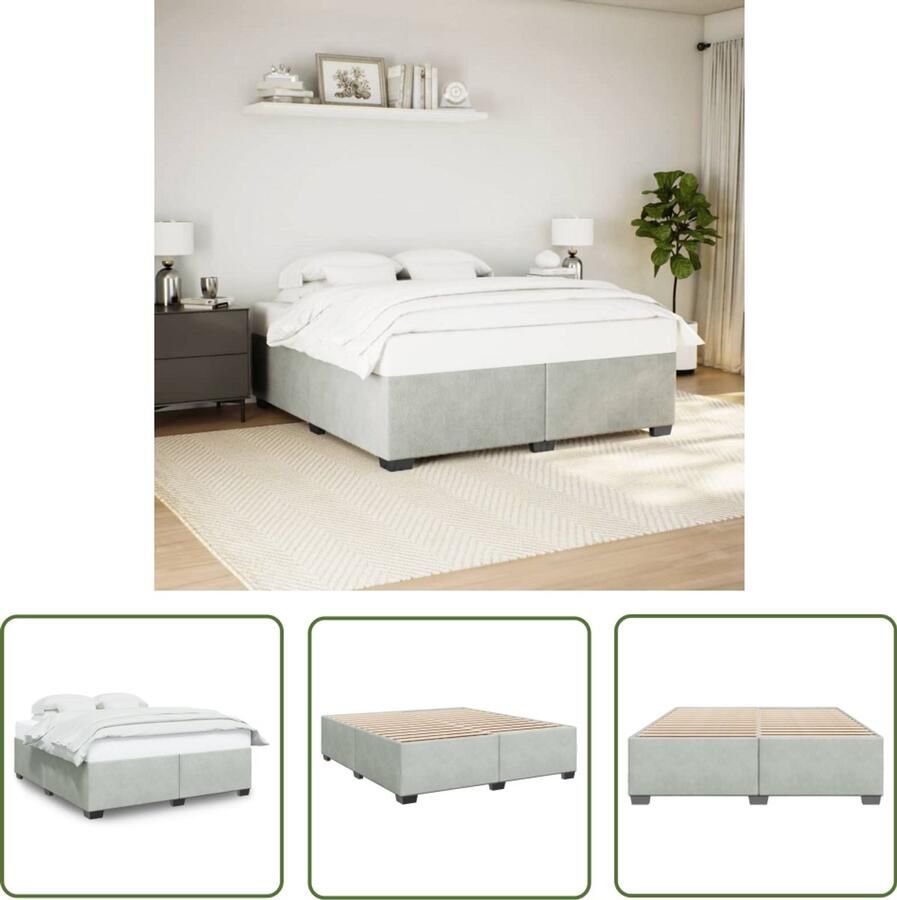 VidaXL Fluweel Bed Frame Bedframe zonder matras 180x200 cm fluweel lichtgrijs Grijs Bed King Size Bed Boxspring Bed