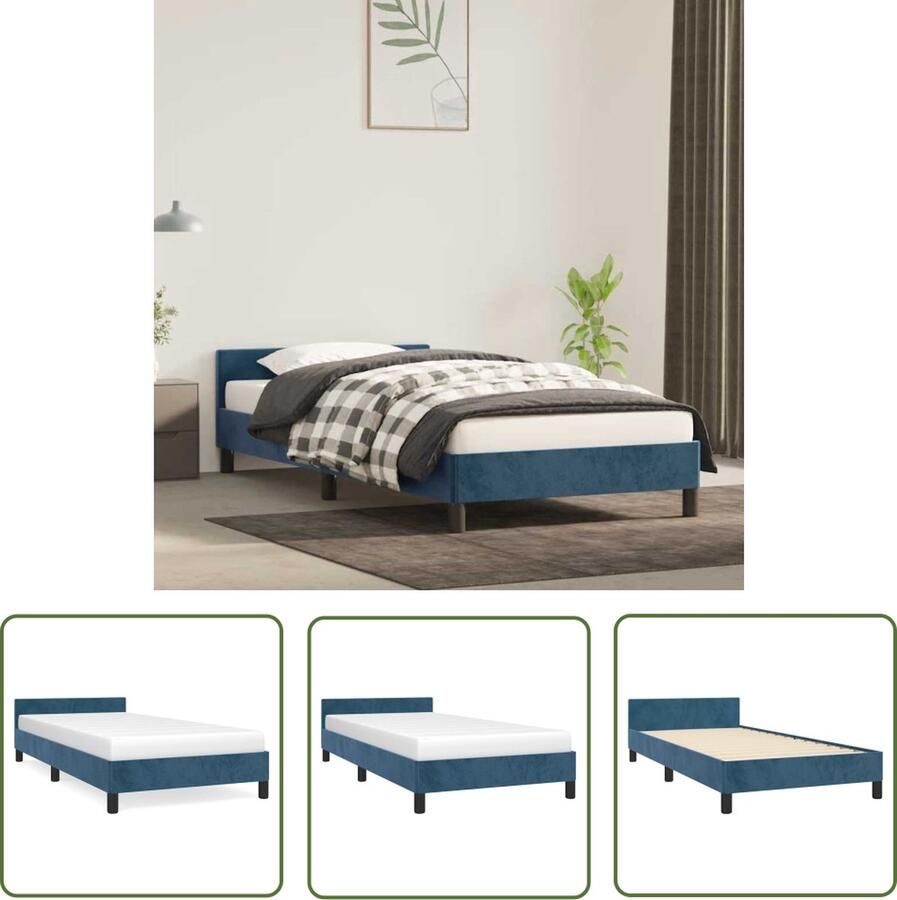 The Living Store Bedframe Donkerblauw 203x93x50 cm fluweel ondersteunende poten multiplex lattenbodem Donkerblauw Bed Frame Fluweel Bed Frame Tweepersoons Bed Frame Boxspring Bed Frame King Size Bed Frame