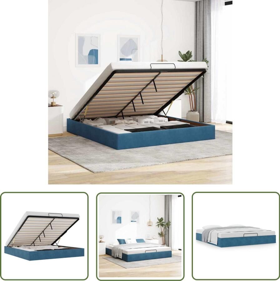 VidaXL Fluweel Bed Ottoman Bed Frame Ottoman bedframe zonder matras 200x200 cm fluweel donkerblauw Dark Blue Bed Tweepersoons Bed Hoofdbord Bed