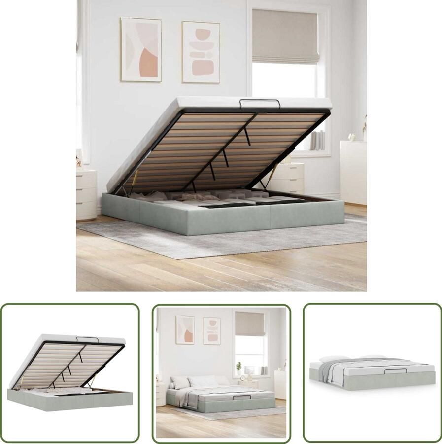 VidaXL Fluweel Bed Ottoman Bedframe Ottoman bedframe zonder matras 200x200 cm fluweel lichtgrijs Licht Grijs Bed Hoofdbord Bed Opslagbed