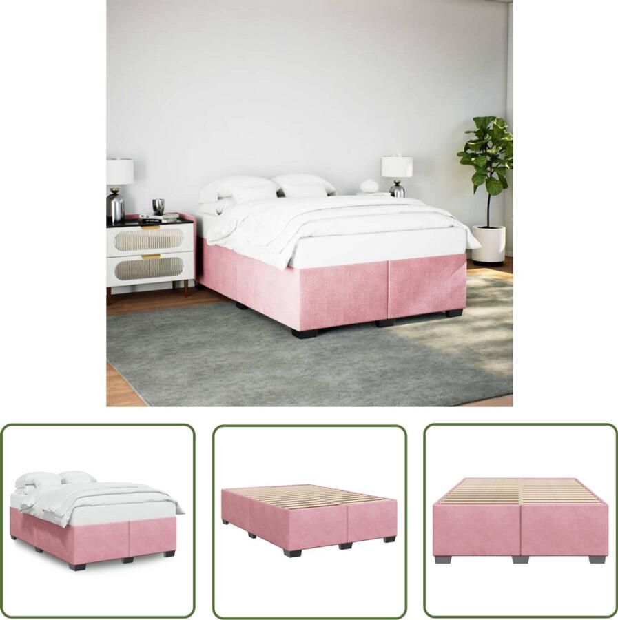 VidaXL Fluweel Bed Roze Bed Frame Bedframe fluweel roze 140x200 cm Tweepersoons Bed King Size Bed Slaapcomfort