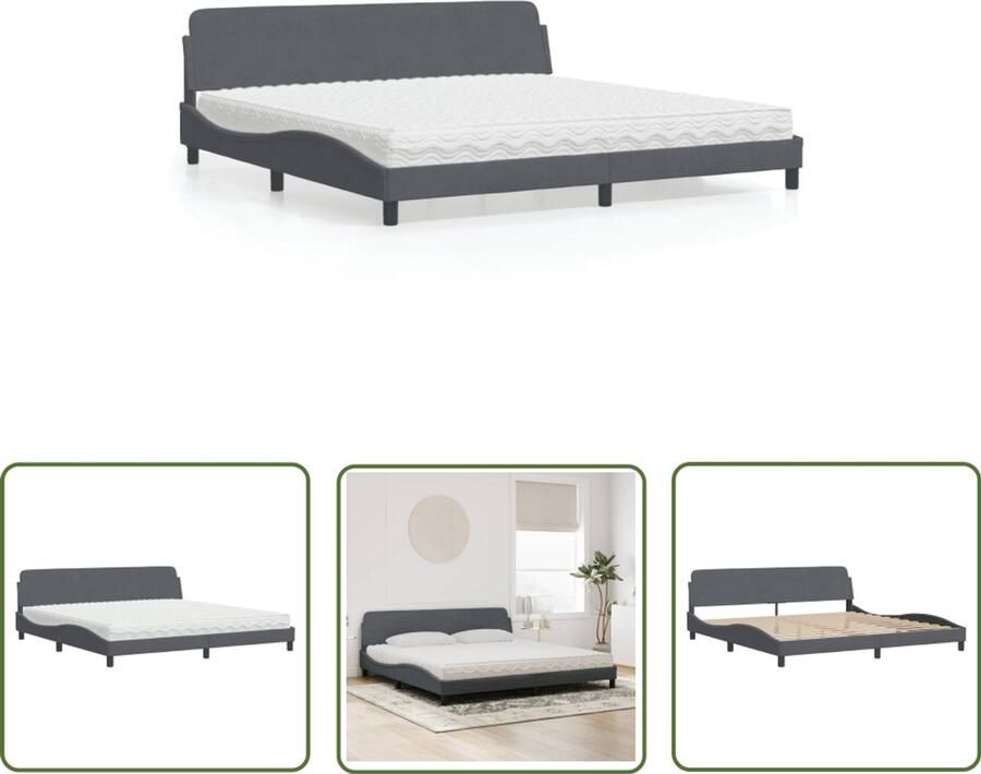 VidaXL Fluweel Bed Slaapcomfort Bed met matras Dover fluweel donkergrijs 200x200 cm Boxspring Bed Tweepersoons Bed Donkere Kamer Decoratie