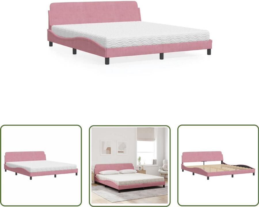 VidaXL Fluweel Bed Slaapcomfort Bed met matras Dover fluweel roze 180x200 cm Rozerood Bed Tweepersoonsbed Boxspring Bed