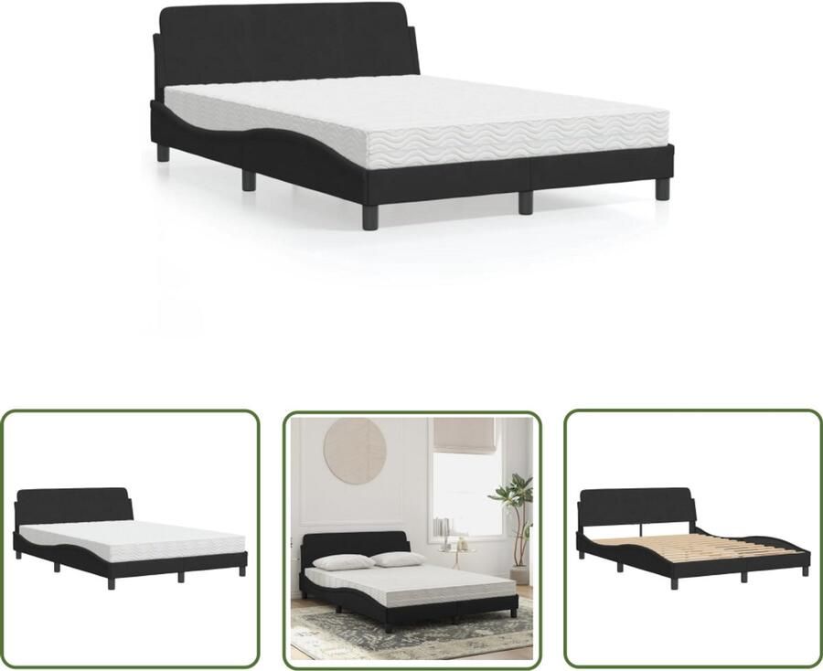 VidaXL Bed met matras Dover fluweel zwart 120x200 cm Slaapcomfort Fluweel Bed Tweepersoonsbed Boxspring Bed Zwarte Bed