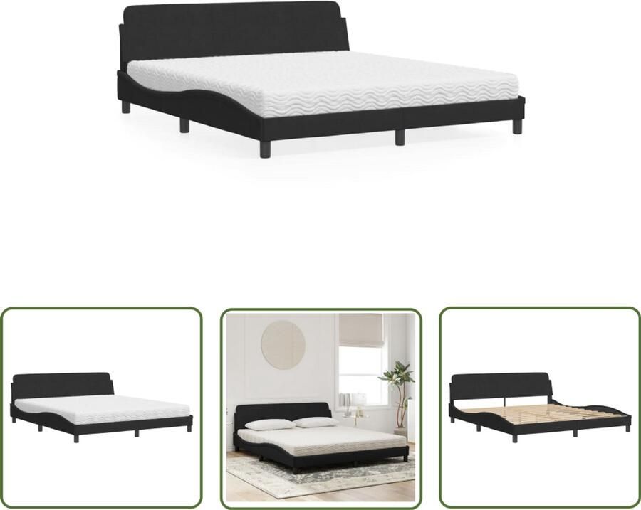 VidaXL Fluweel Bed Slaapcomfort Bed met matras Dover fluweel zwart 180x200 cm Boxspring Bed King Size Bed Groot Bed