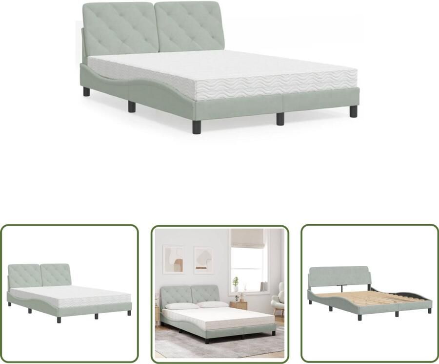 VidaXL Fluweel Bed Slaapcomfort Bed met matras fluweel lichtgrijs 140x190 cm Boxspring Bed Tweepersoonsbed King Size Bed