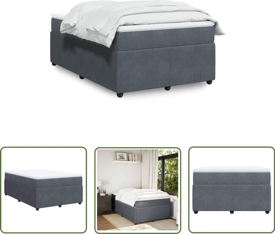 VidaXL Fluweel Boxspring met matras fluweel donkergrijs 120x190 cm Dark Grijs Tweepersoonsbed Matras