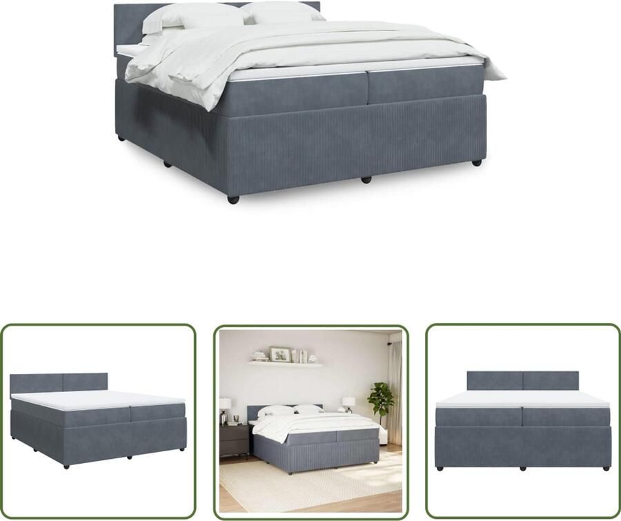 VidaXL Fluweel Boxspring met matras fluweel donkergrijs 200x200 cm Donkere Kleur Tweepersoonsbed Matras