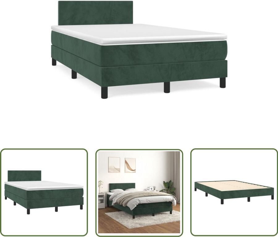 VidaXL Boxspring met matras fluweel donkergroen 120x190 cm Boxspring Fluweel Donkergroen Boxspringbed Matras - Foto 2