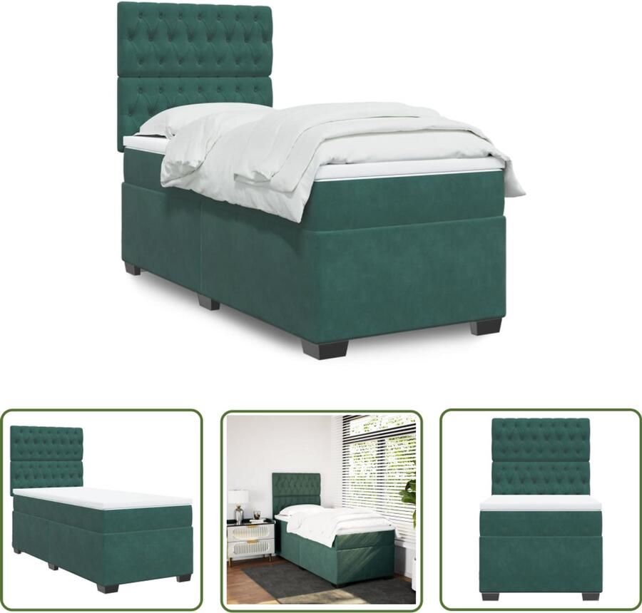 VidaXL Fluweel Boxspring met matras fluweel donkergroen 90x200 cm Donkergroen Tweepersoonsbed Kingsize Bed