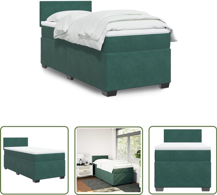 VidaXL Boxspring met matras fluweel donkergroen 90x200 cm Boxspring Fluweel Matras Bed Frame Donkere Kleuren