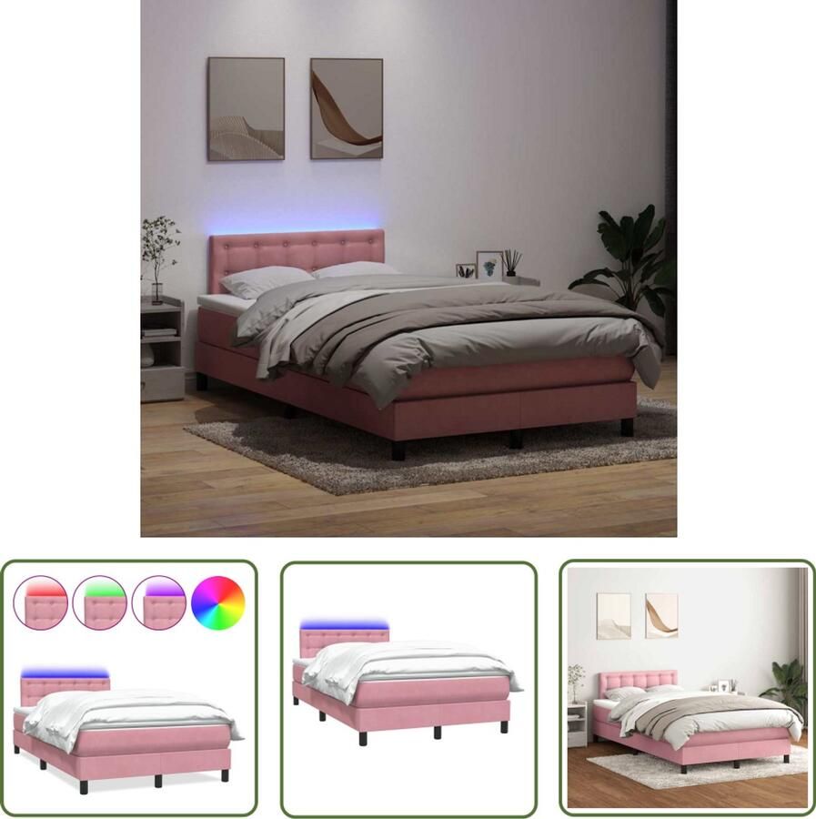 VidaXL Boxspring met matras fluweel roze 120x220 cm Boxspring Fluweel Roze Matras Led Verlichting