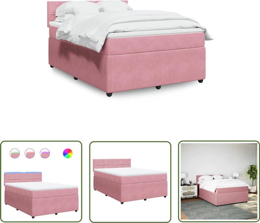 VidaXL Boxspring met matras fluweel roze 160x200 cm Boxspring Fluweel Roze Bed Matras