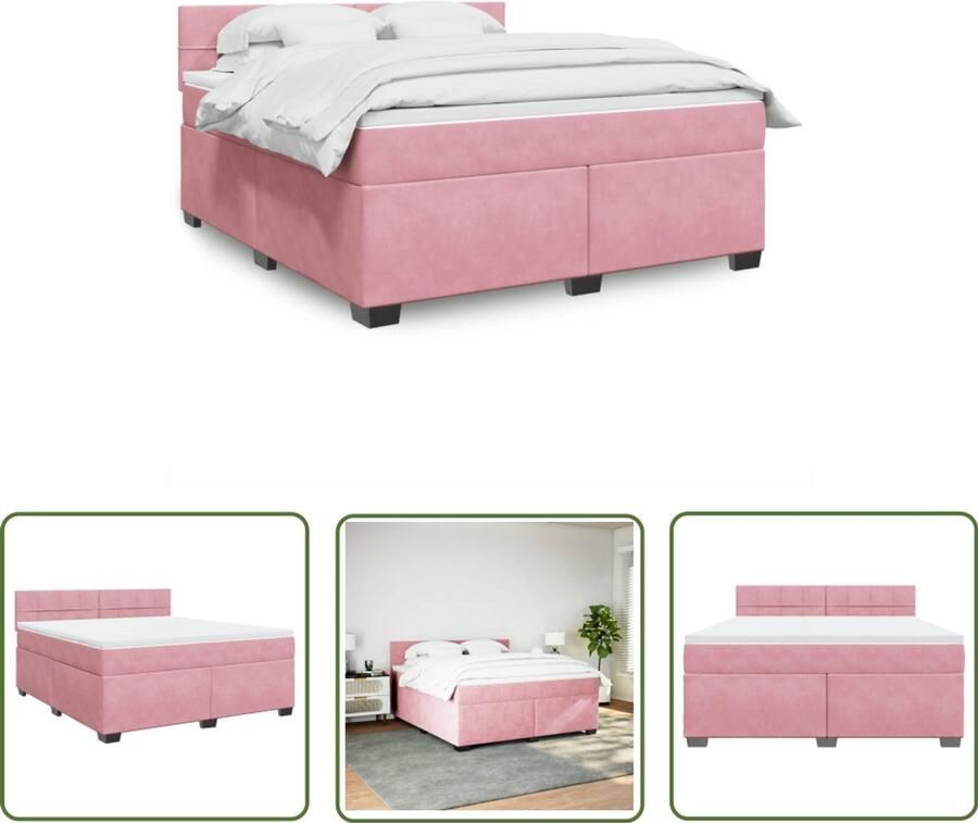 VidaXL Boxspring met matras fluweel roze 180x200 cm Boxspring Fluweel Roze Matras Bed Frame