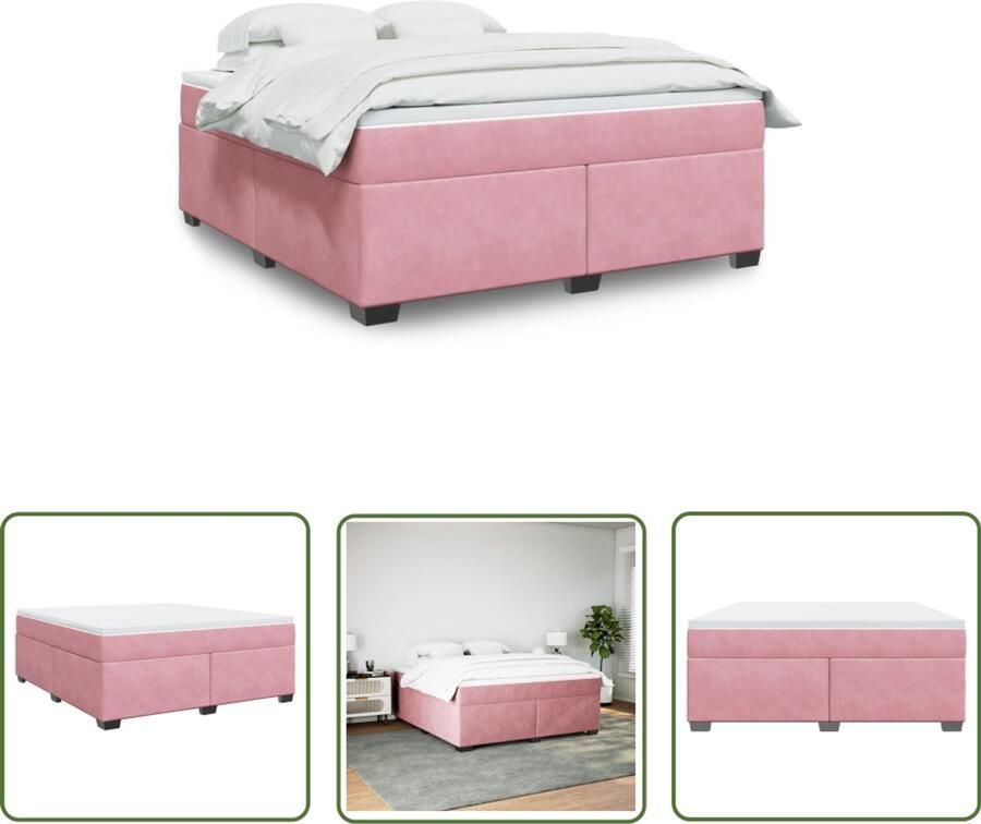 VidaXL Boxspring met matras fluweel roze 180x200 cm Boxspring Fluweel Roze Tweepersoonsbed Matras