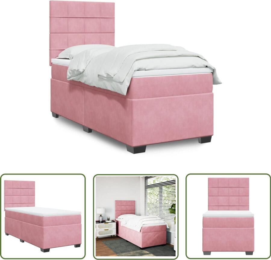VidaXL Boxspring met matras fluweel roze 80x200 cm Boxspring Fluweel Roze Tweepersoonsbed Matras