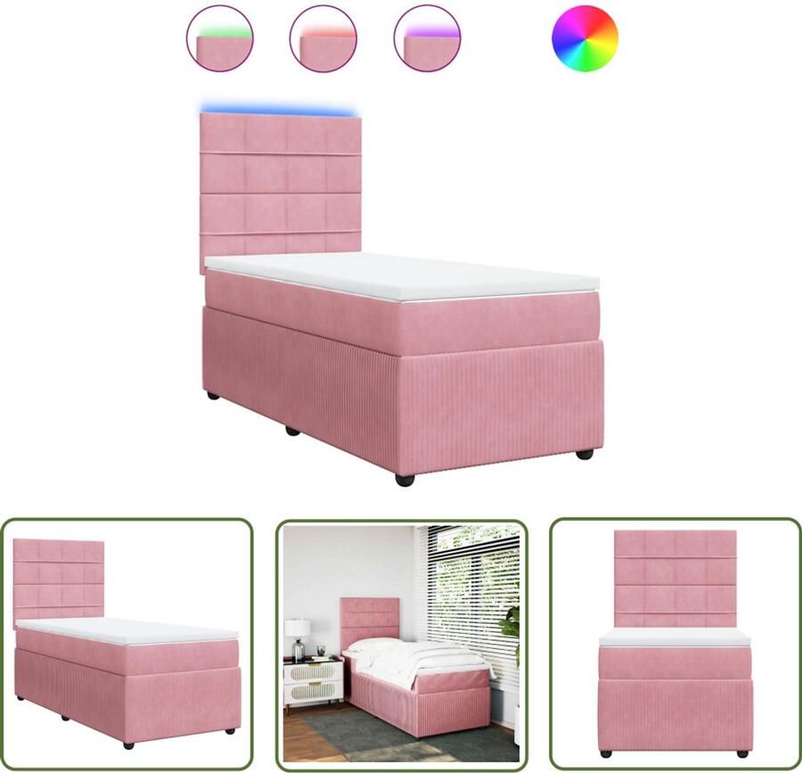 VidaXL Boxspring met matras fluweel roze 80x200 cm Boxspring Fluweel Roze Tweepersoonsbed Matras