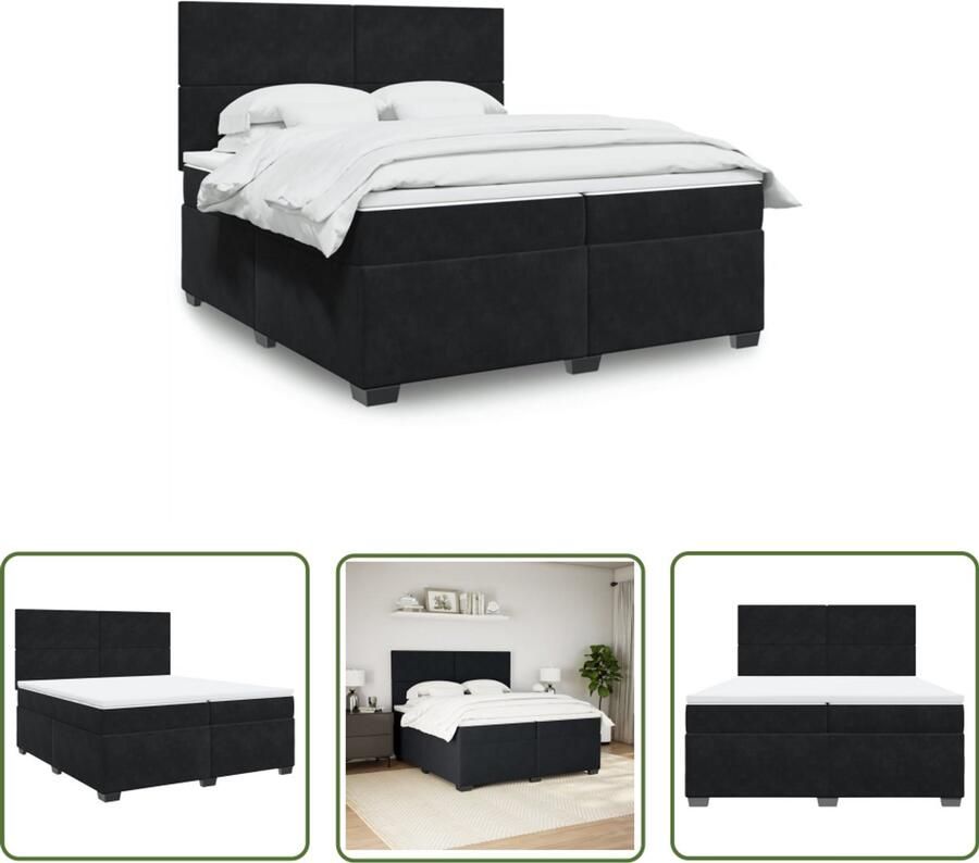 VidaXL Fluweel Boxspring met matras fluweel zwart 200x200 cm Zwart Tweepersoonsbed King Size Bed
