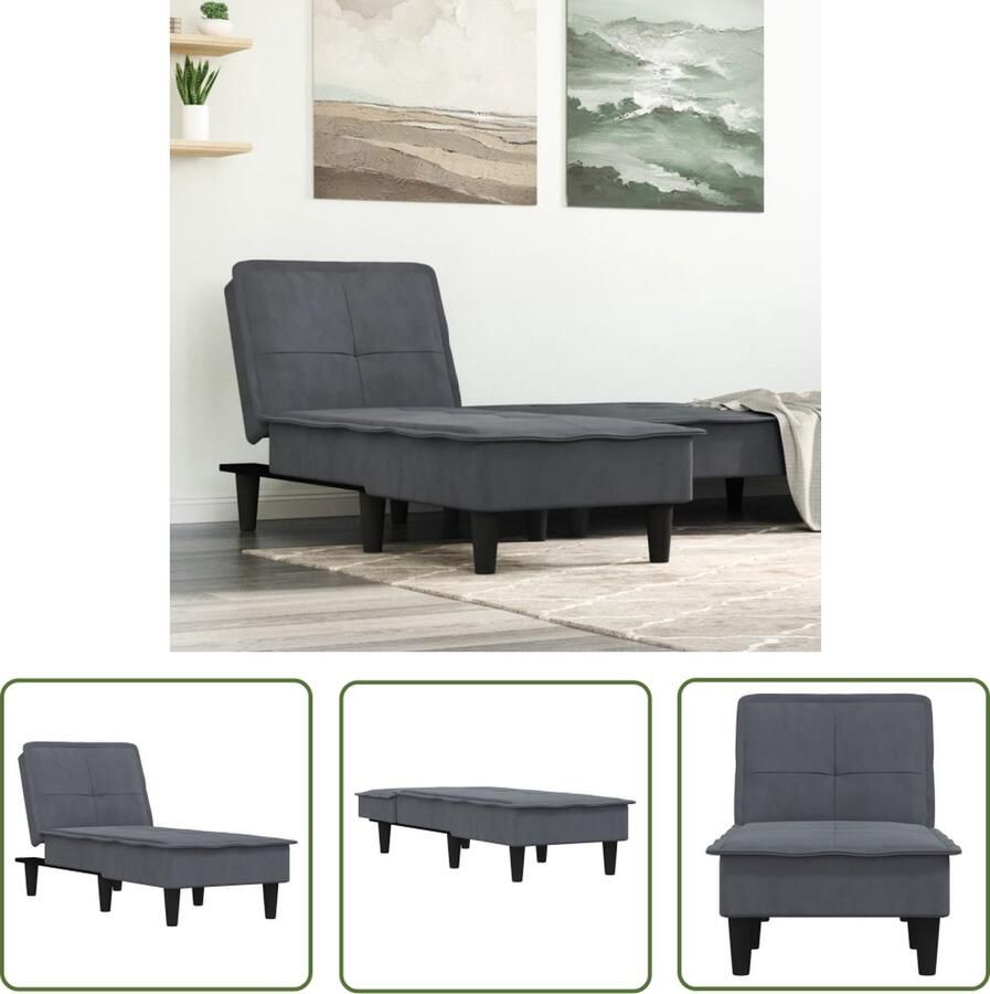 The Living Store Verstelbare Chaise Longue donkergrijs fluweel 55 x 140 x 70 cm multifunctioneel en comfortabel Verstelbare Chaise Lounge Fluweel Chaise Longue Donkere Grijze Chaise Longue Relaxfauteuil Loungestoel - Foto 3
