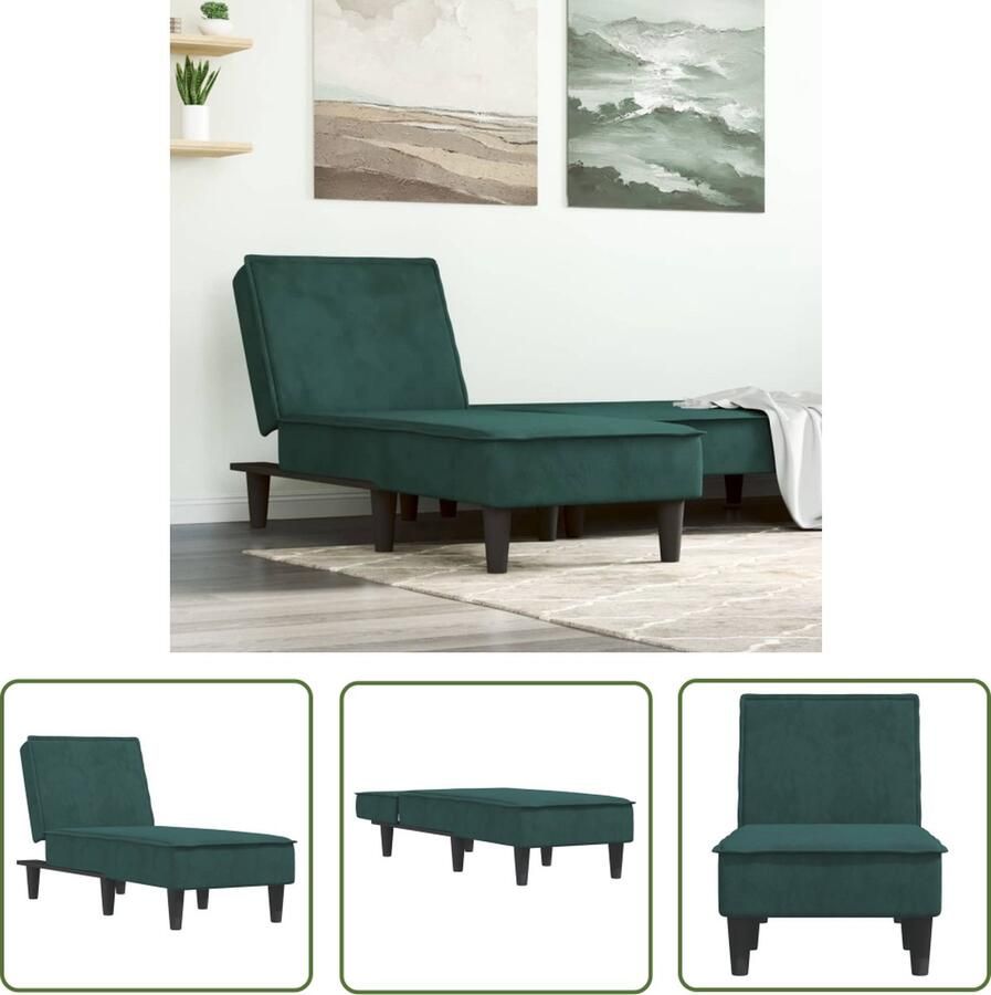 The Living Store Verstelbare Chaise Longue Fluweel Donkergroen 55x140x70 cm Multifunctioneel Verstelbare Chaise Lounge Fluweel Chaise Lounge Donkere Groene Fauteuil Loungestoel Relaxfauteuil