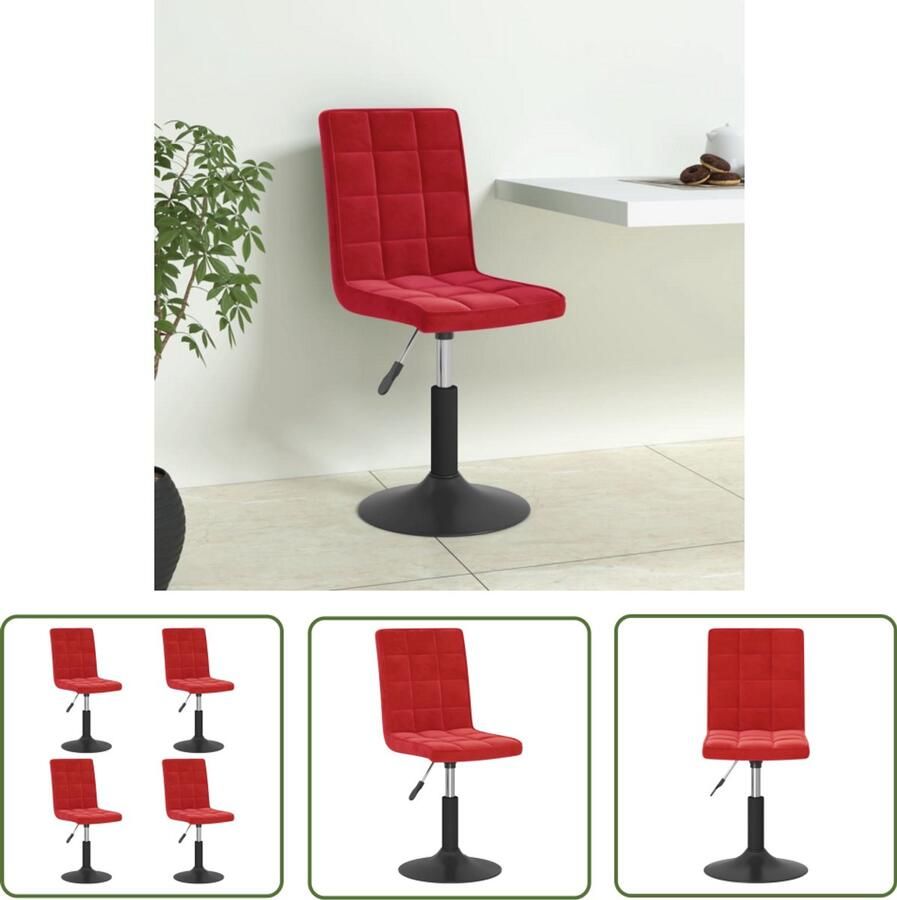 The Living Store Eetkamerstoelen draaibaar 4 st fluweel wijnrood Draaibare Eetkamerstoel Fluweel Eetkamerstoel Wijnrood Meubilair Eetkamerstoel Modern Comfortabele Eetkamerstoel
