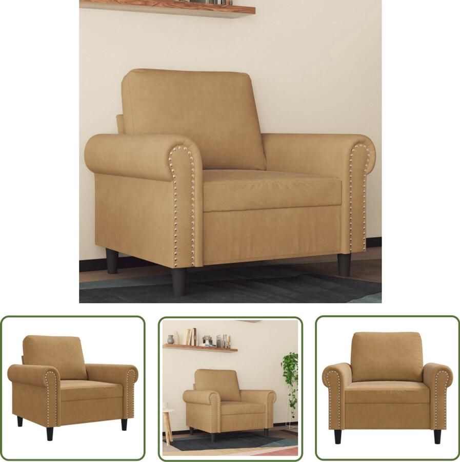 The Living Store Fauteuil 60 cm fluweel bruin Fauteuil Fluweel Stoffen Fauteuil Bruine Fauteuil Lounge Fauteuil Relaxstoel - Foto 2