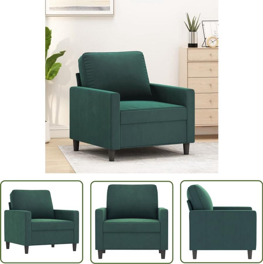 The Living Store Fauteuil 60 cm fluweel donkergroen Fauteuil Fluweelstoel Donkere Fauteuils Design Fauteuil Lounge Fauteuil