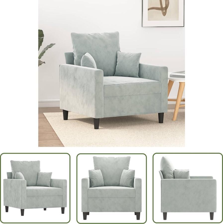 The Living Store Fauteuil 60 cm fluweel lichtgrijs Fauteuil Fluweel Grijs Lounge Zitzak
