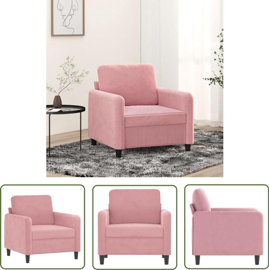 The Living Store Fauteuil 60 cm fluweel roze Fauteuil Fluweelstoel Roze Fauteuil Lounge Stoel Relaxfauteuil