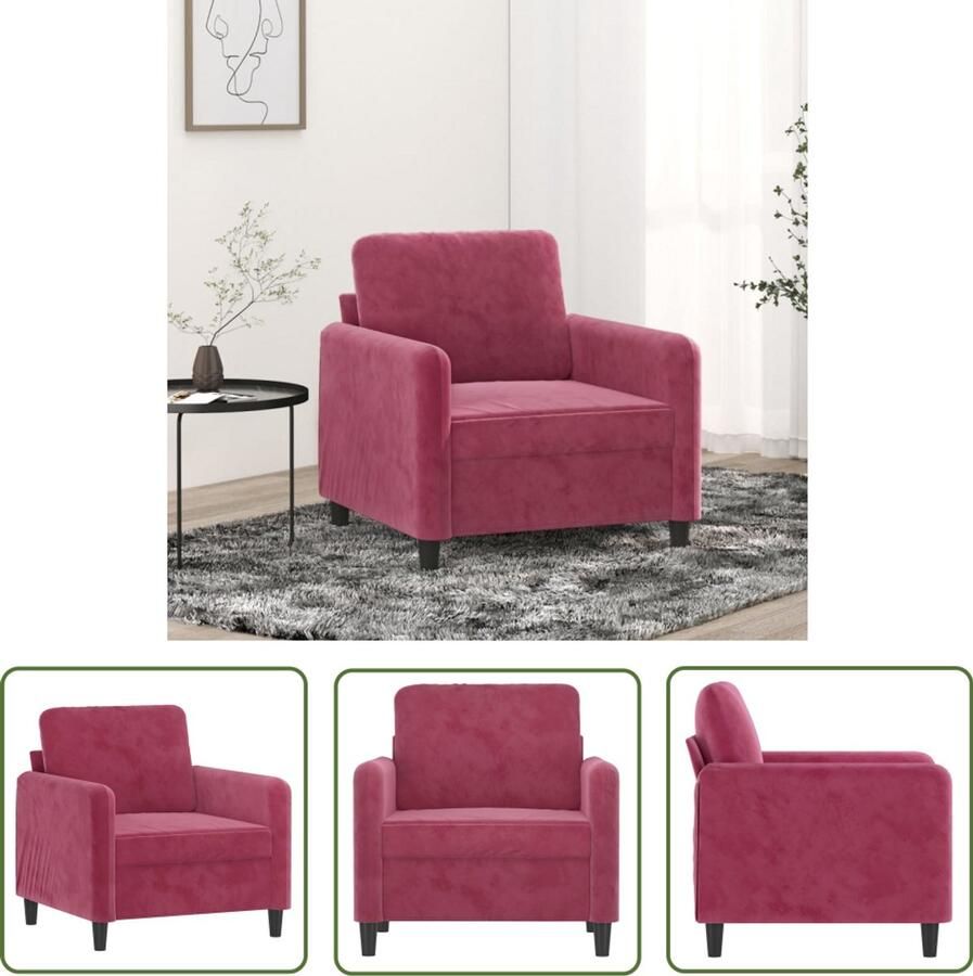 The Living Store Fauteuil 60 cm fluweel wijnrood Fauteuil Fluweel Wijnrood Lounge Relaxstoel