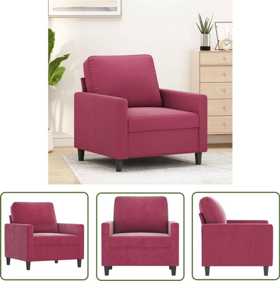 The Living Store Fauteuil 60 cm fluweel wijnrood Fauteuil Fluweelstoel Lounge Stoel Woonkamermeubel Relaxfauteuil - Foto 2