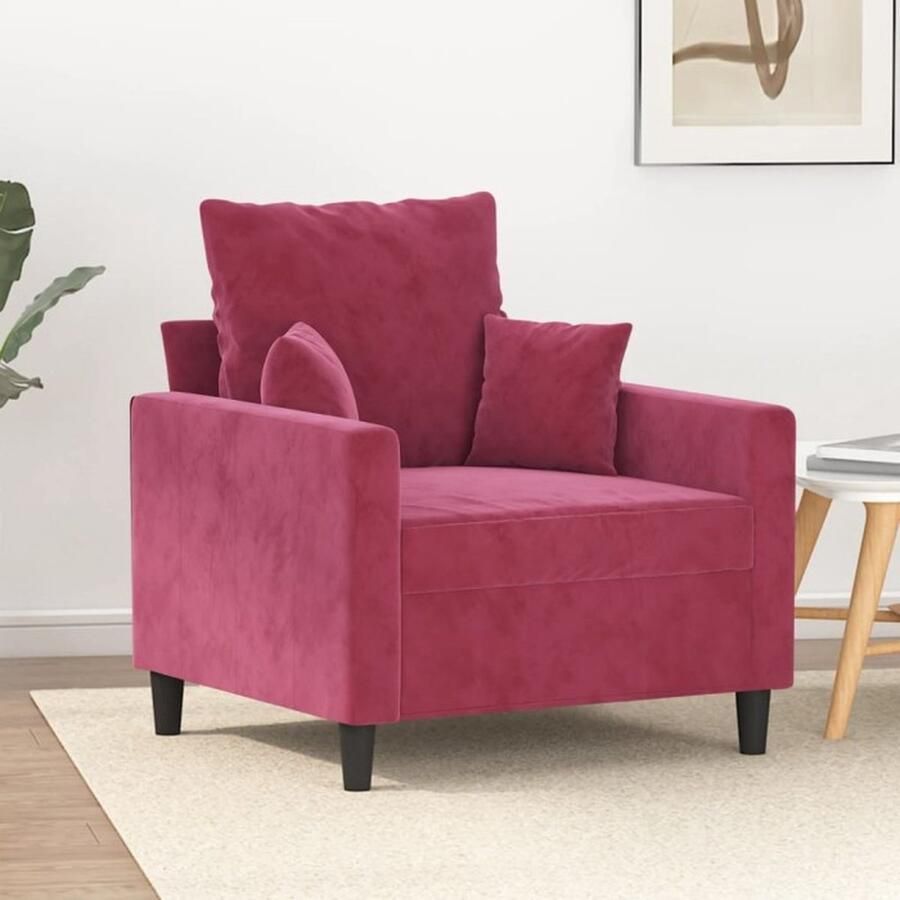 The Living Store Fauteuil 60 cm fluweel wijnrood Fauteuil Fluweelstoel Lounge Stoel Woonkamermeubel Relaxfauteuil
