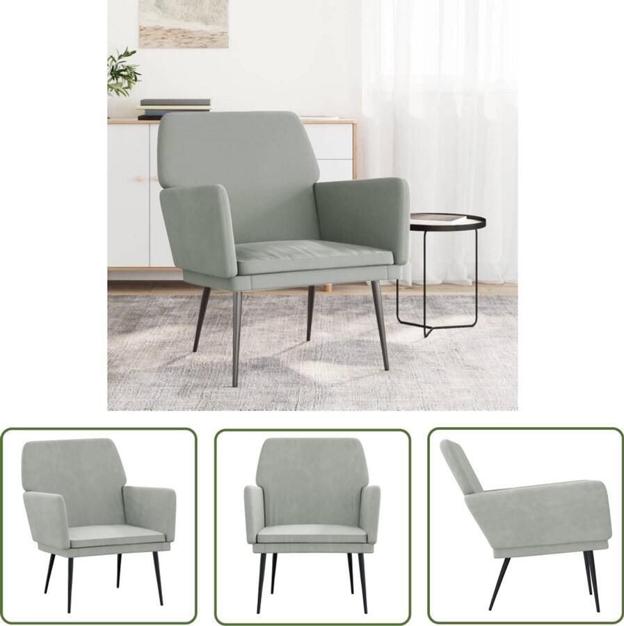 VidaXL Fauteuil 62x79x79 cm fluweel lichtgrijs Fauteuil Fluweel Grijs Lounge Interieurdecoratie - Foto 2