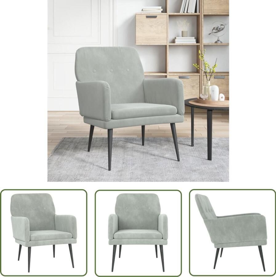 VidaXL Fauteuil 62x79x79 cm fluweel lichtgrijs Fauteuil Fluweel Grijs Lounge Wonen