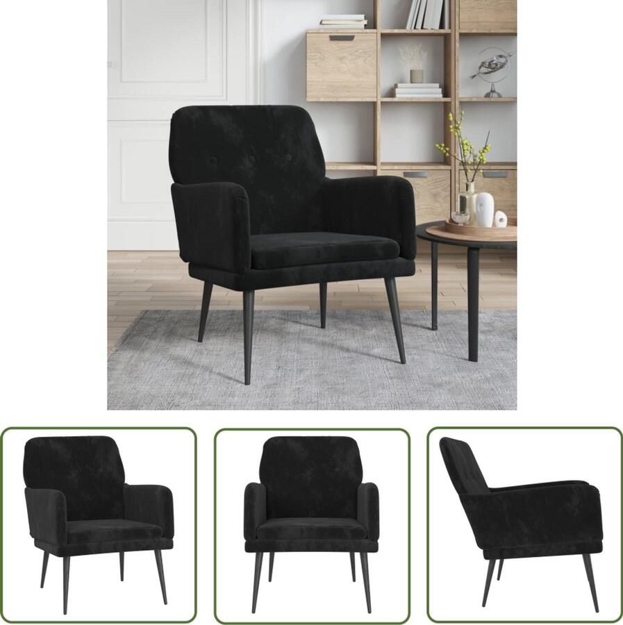 The Living Store Fauteuil 62x79x79 cm fluweel zwart Comfortabele Fauteuil Velvet Fauteuil Zwarte Fauteuil Lounge Stoel Fauteuils Kopen - Foto 2
