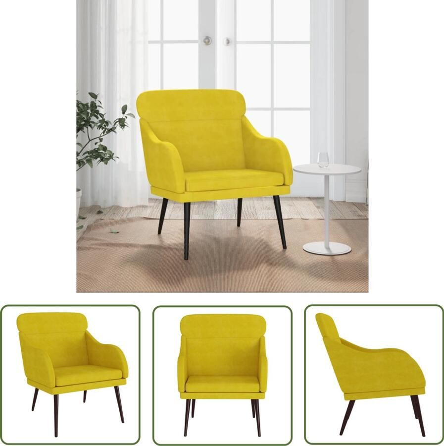 VidaXL Fauteuil 63x76x80 cm fluweel geel Fauteuil Fluweel Gele Fauteuil Lounge Stoel Salontafel
