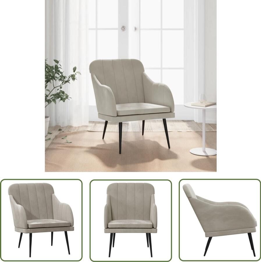 The Living Store Fauteuil 63x76x80 cm fluweel lichtgrijs Comfortabele Fauteuil Fauteuils Fluweelfauteuil Lounge Stoel Leesfauteuil