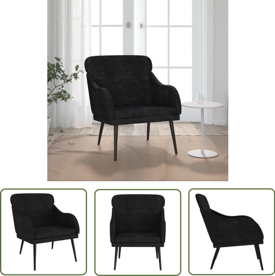 VidaXL Fauteuil 63x76x80 cm fluweel zwart Fauteuil Fluweel Zwarte Fauteuil Lounge Stoel Salontafel