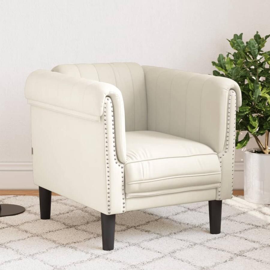 The Living Store Fauteuil fluweel crèmekleurig Fauteuil Fluweel Creme Lounge Relaxstoel