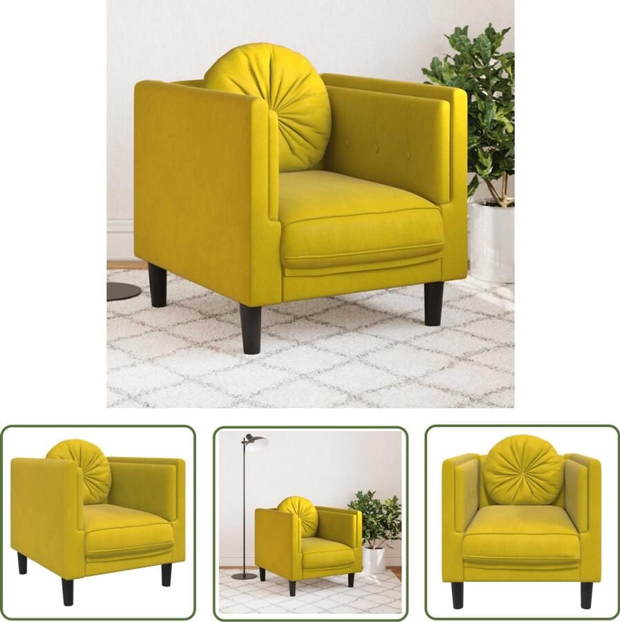 VidaXL Fauteuil met kussen fluweel geel Fauteuil Fluweel Geel Lounge Livingroom