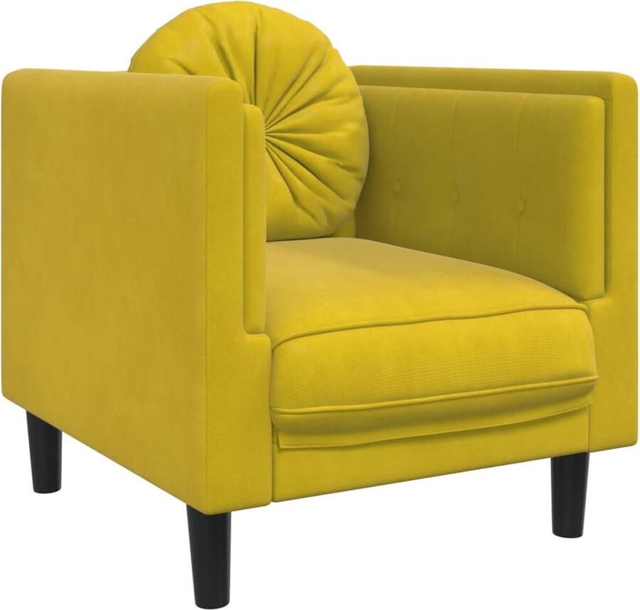 VidaXL Fluweel Fauteuil met kussen fluweel geel Lounge Livingroom - Foto 4