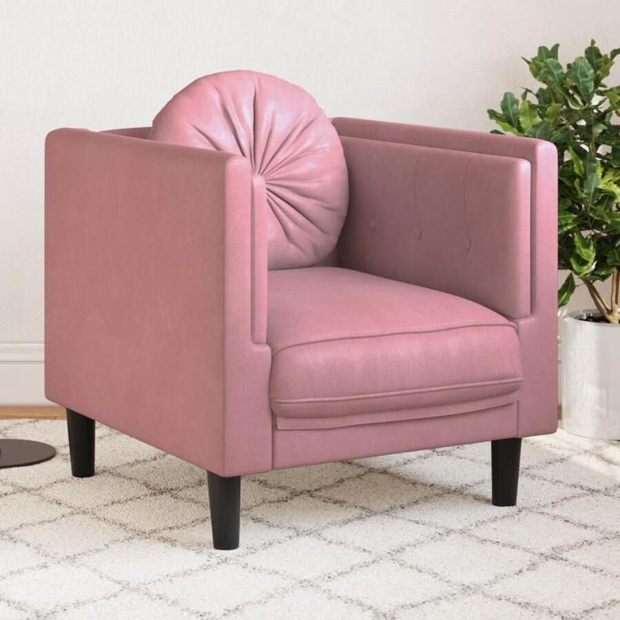 The Living Store Fauteuil met kussen fluweel roze Fauteuil Fluweel Stoffen Fauteuil Roze Fauteuil Lounge Stoel Relaxstoel
