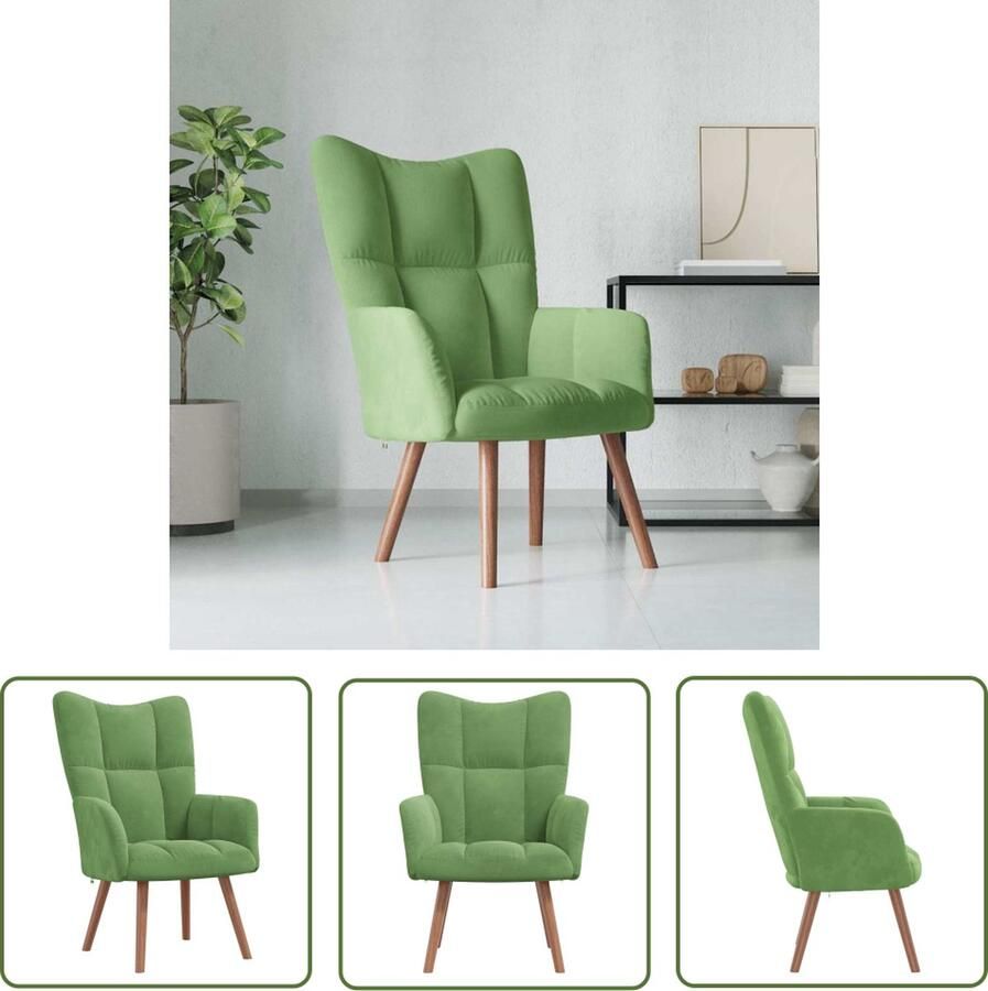 The Living Store Relaxstoel Fluweel Lichtgroen 61.5 x 69 x 95.5 cm Stalen frame en houten poten Relaxfauteuil Fluweel Fauteuil Groene Fauteuil Lounge Stoel Woonkamer Meubels - Foto 2