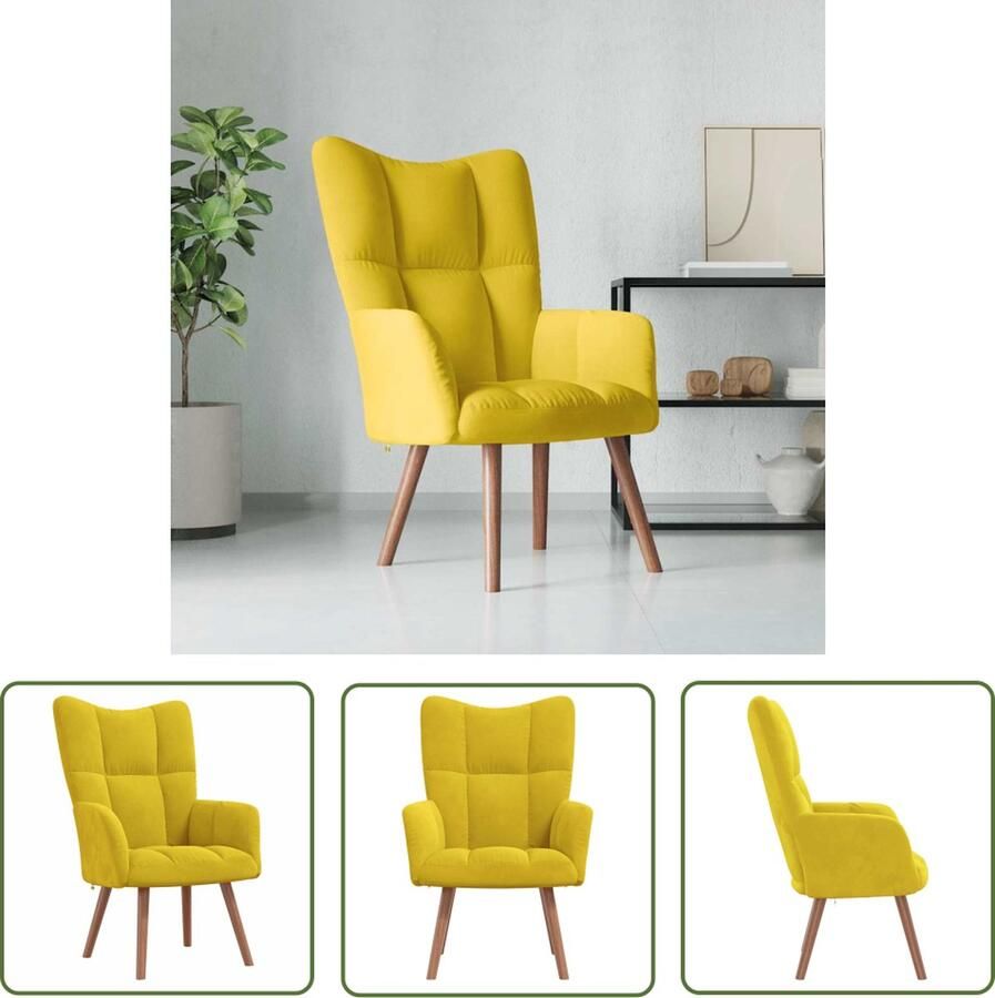The Living Store Relaxstoel Mosterdgeel fluweel 61.5 x 69 x 95.5 cm Staal en hout Montage vereist Relaxfauteuil Fluweel Fauteuil Mustard Geel Lounge Stoel Comfortabele Stoel - Foto 4